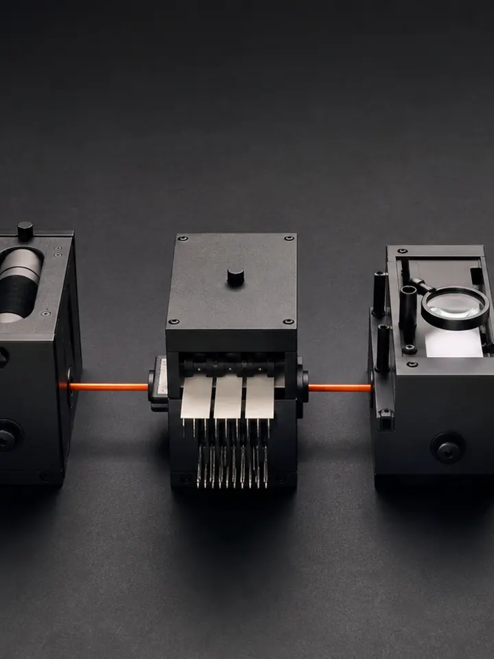 Modulare Prozesskette mit Eingang, Prüfung und fertigem Ergebnis für KI-Automatisierung